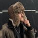 Чоловіча шапка вушанка зимова з натурального хутра кролика на плащівці коричнева 552 фото 1