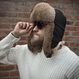 Чоловіча зимова шапка вушанка з натурального хутра кролика, тепла хутряна шапка, чорна 555 фото
