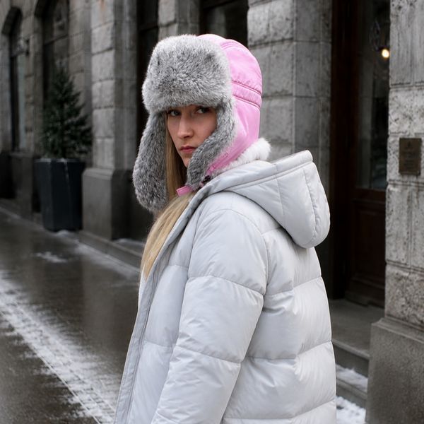 Жіноча зимова шапка вушанка з натурального хутра кролика тепла хутряна шапка рожева 561 фото